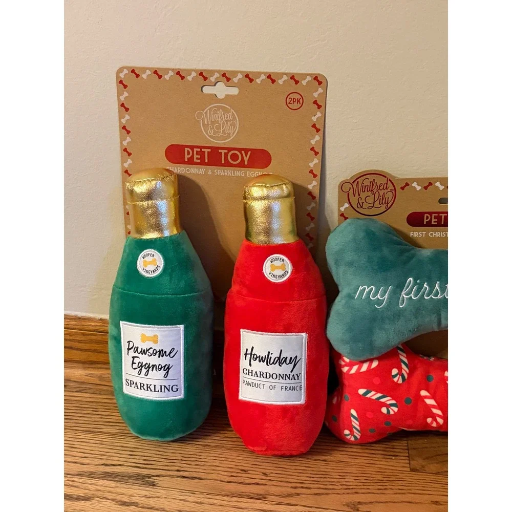 Winifred & Lily Christmas Dog Toy Bundle 5pc My First Christmas Llama Wine Bones